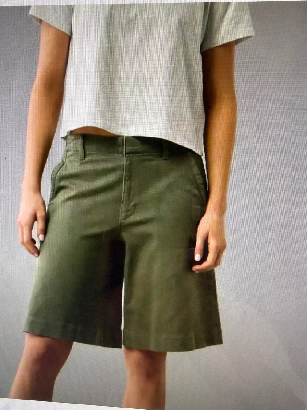 A/E High Rise Trouser Short 11” Inseam Stretch Olive Flat Front Pockets Preppy 8 - Picture 3 of 14